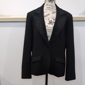 JONES NEW YORK | Women's Black Floral Embroidered Long Sleeved Blazer